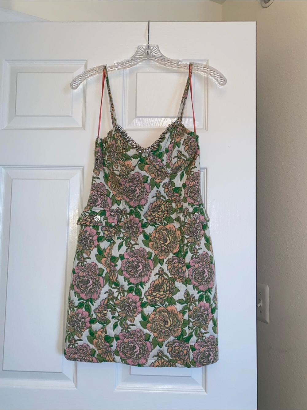 NWOT Zara Floral Jacquard Dress with Rhinestones